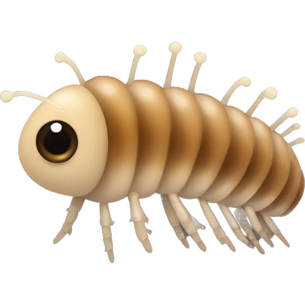 Brown Larvae with tiny dot eyes characterized by a rounded body, a long tail, and gills for breathing underwater emoji