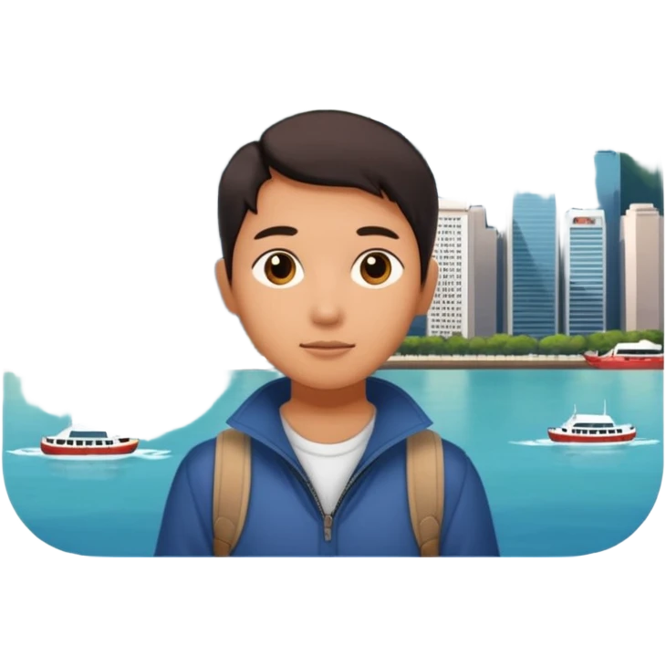 icon of a Chinese traveling to explore city, background of Hong Kong emoji