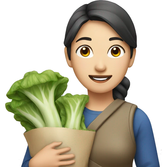 An asian woman holding cabage emoji