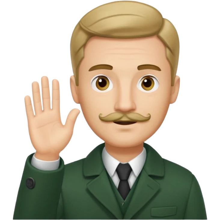 German guy with short mustache and a comb over raising his hand with a dark green coat emoji