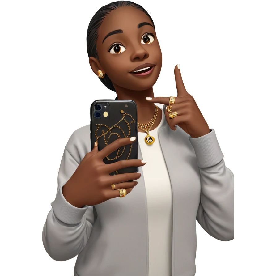 selfie with jewelry and phone emoji