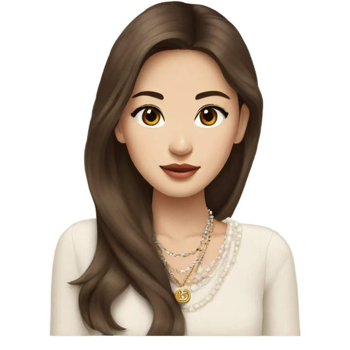 Realistic brown hair blue eyes Chanel Asian Girl with Birkin bag and Chanel necklace emoji