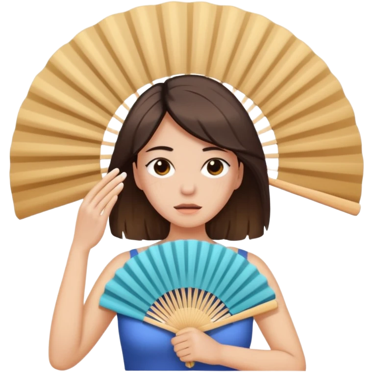 mulher com muito calor se abanando com leque emoji