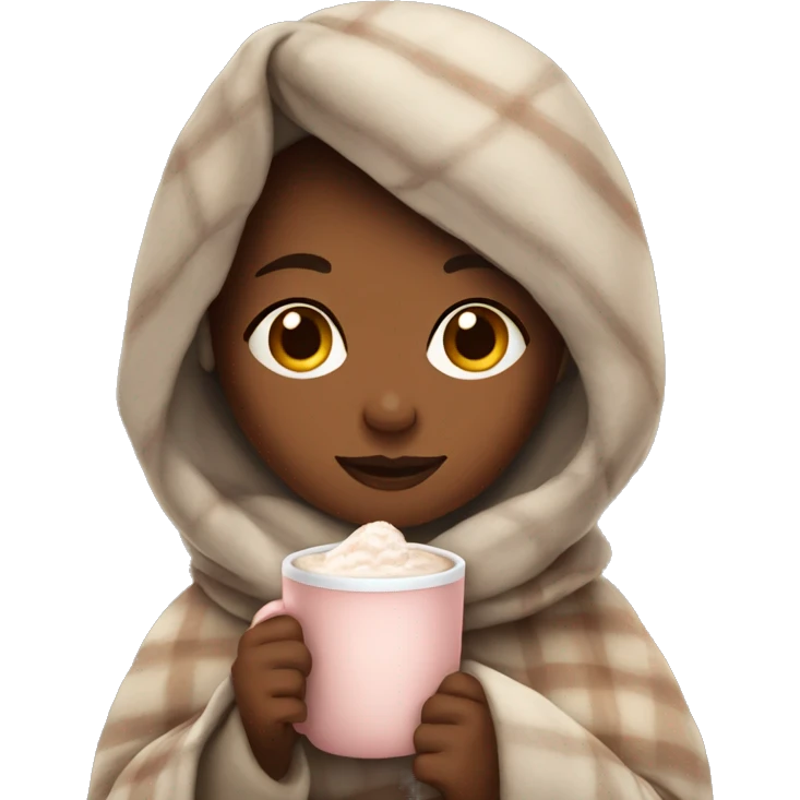 cozy girl with blanket and a cup of hot cocoa  emoji