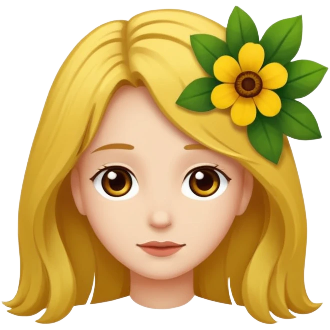 Ein braunhaariges Mädchen (glatte Haare ) mit einen Blume hinter dem ohr lange haare zur Seite kuckend  emoji