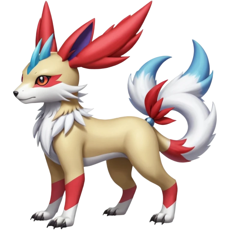 Colorful Skilled Adept Graceful Asian Painted WereGarurumon-Meloetta-Renamon-Zangoose-fusion-hybrid-creature (full body) emoji