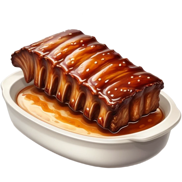 cinematic-realistic-barbeque-ribs-dish-emoji,-depicted-as-succulent,-slow-cooked-ribs-with-a-sticky-smoky-glaze-rendered-with-rich-textures-and-dynamic,-appetizing-lighting. baby back spare ribs emoji