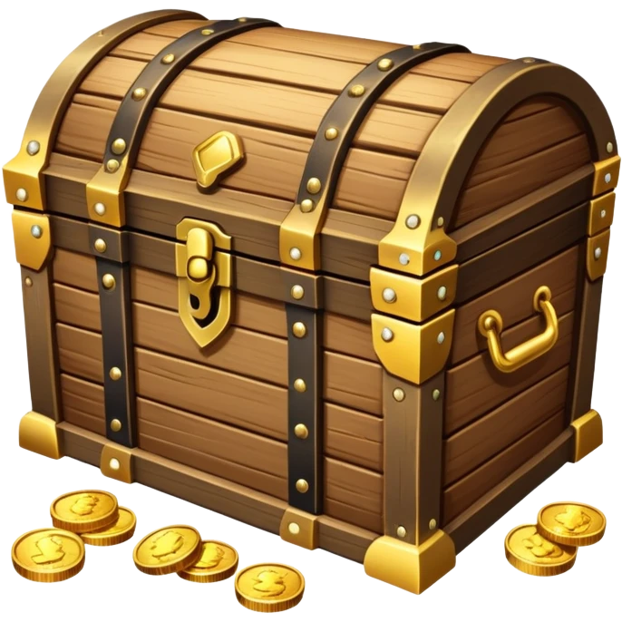 wooden treasure chest filled with gold coins and jewels emoji