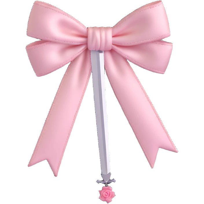 3D emoji style pink bow with gothic effect, blush pink satin, black rose embroidery, silver dagger charm emoji