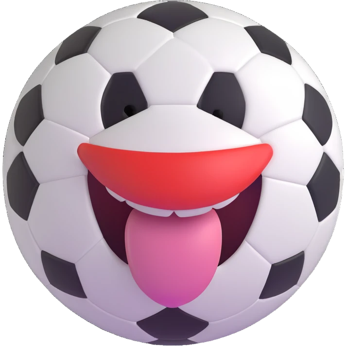 soccer ball with a big smile and tongue sticking out, playful and cute emoji