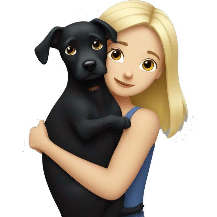 Blonde Girl hugs black dog emoji