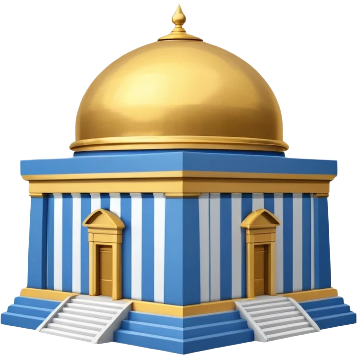  cubic temple with blue horizontal stipes on the side and a golden dome on top. The temple has no pillars and the dome has now spiral on top emoji