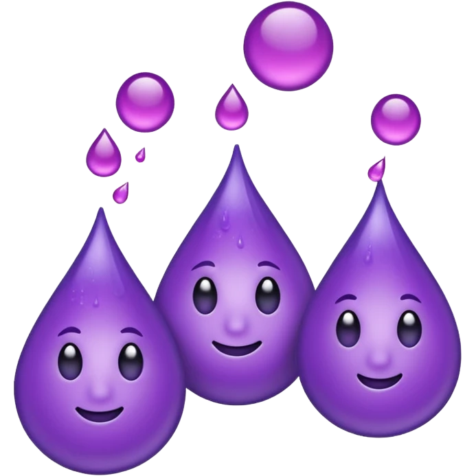 3 purple Drops with kool aids signature color, Juicy , no faces, just like the drops emoji 💦, just singular no extras, spraying left emoji