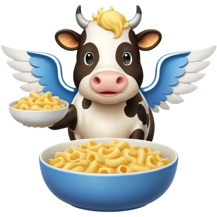 Cow standing with wings and macaroni emoji