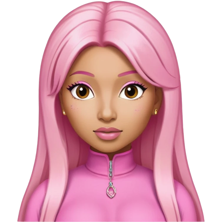 Nicki Minaj wearing a pink outfit with blonde and pink hair emoji