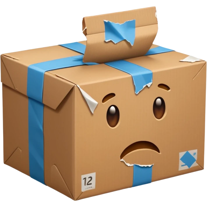 Generate a realistic emoji of a package being damaged. The emoji is simple and has no face emoji