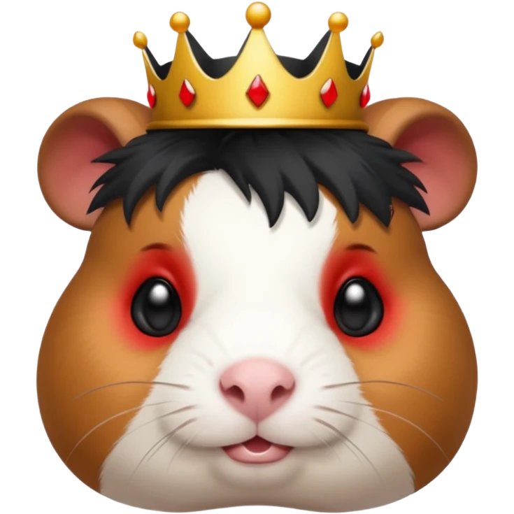 evil guinea pig with black and white fur, red eyes, wearing a black crown, emoji style emoji