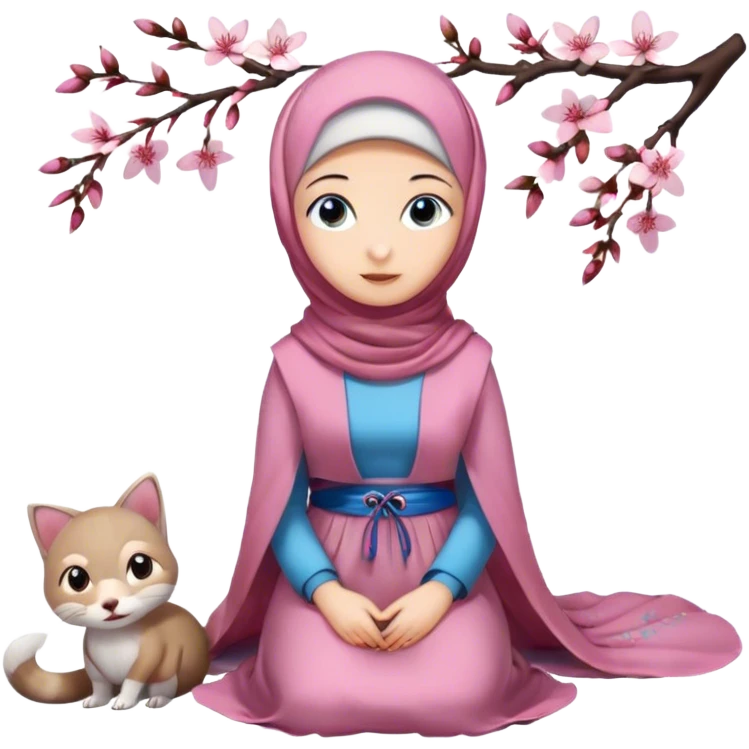 Turkish beautiful finish Konya girl blue eyes with hijab and cherry blossom dress long tailed on the floor  emoji