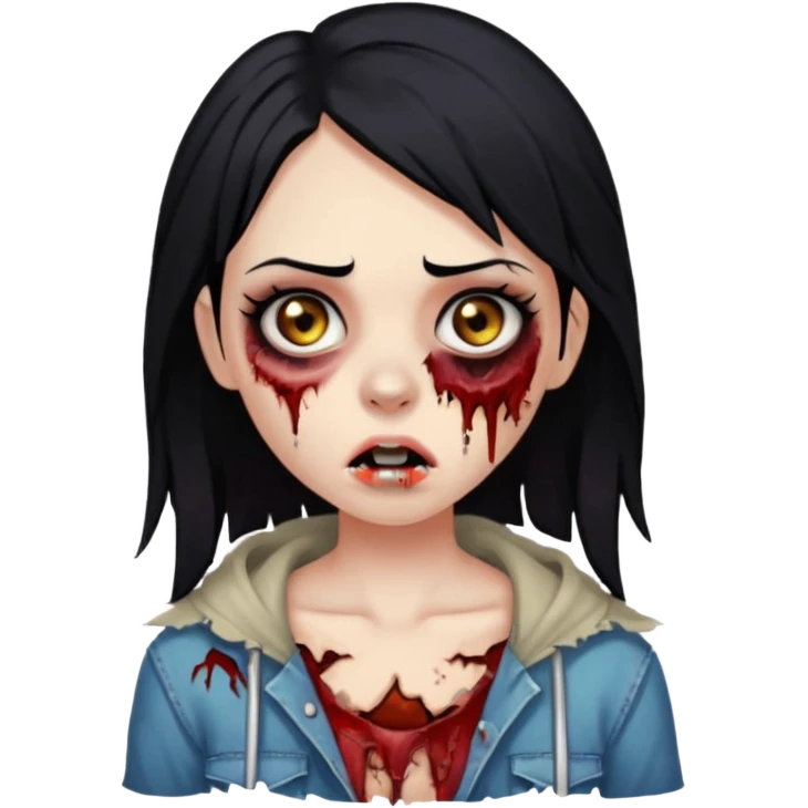 Make an emoji of a zombie woman with black hair, almond-shaped brown eyes and a labret piercing on her left lip. emoji