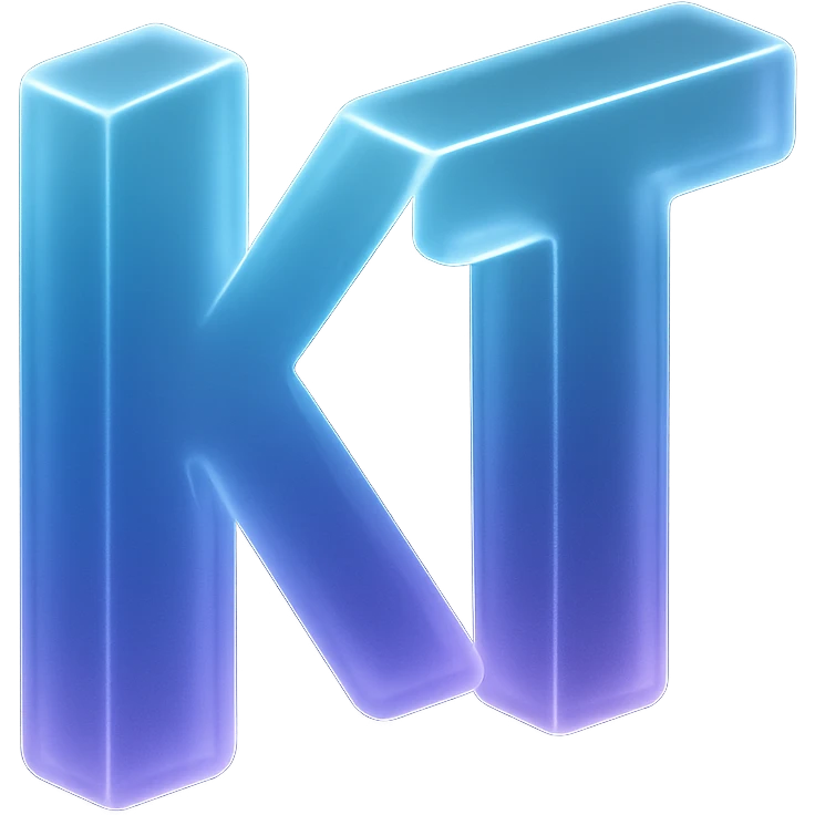 the letters KT with a fancy colorful gradient for the color with blue and purple, make it flat emoji