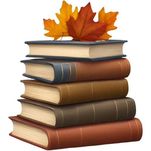  A stack of books with autumn leaves around. emoji