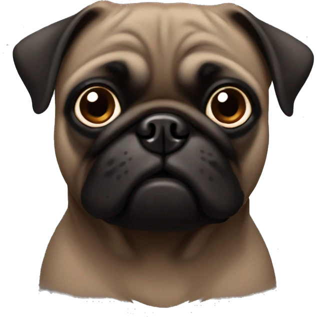 dark brown pug with a little black face emoji
