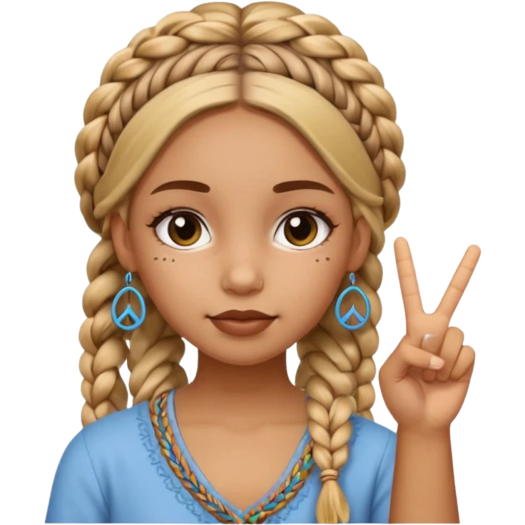 girl putting up a piece sign with boho braids emoji