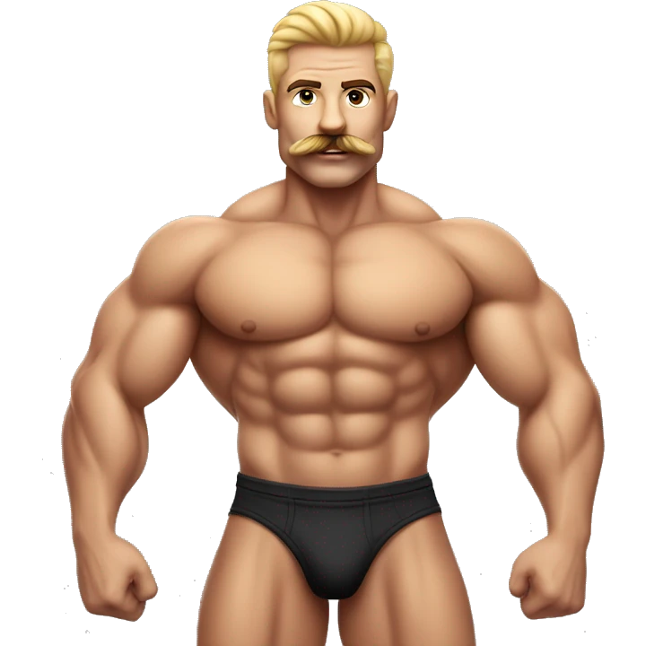 Muscular gay bodybuilder with mustache bikini realistic emoji