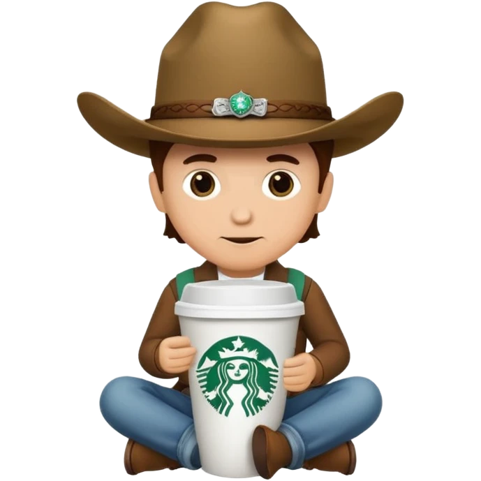 starbucks cup with tiny cowboy sitting on it emoji