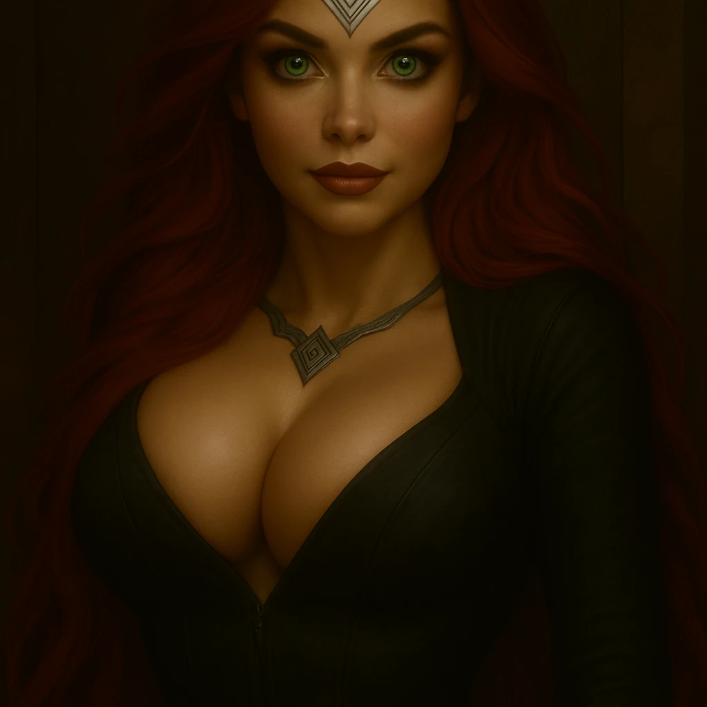Remove the witch hat from the woman, keeping her hair natural and the rest of the image unchanged. Maintain the original style and appearance of the woman without the hat. emoji