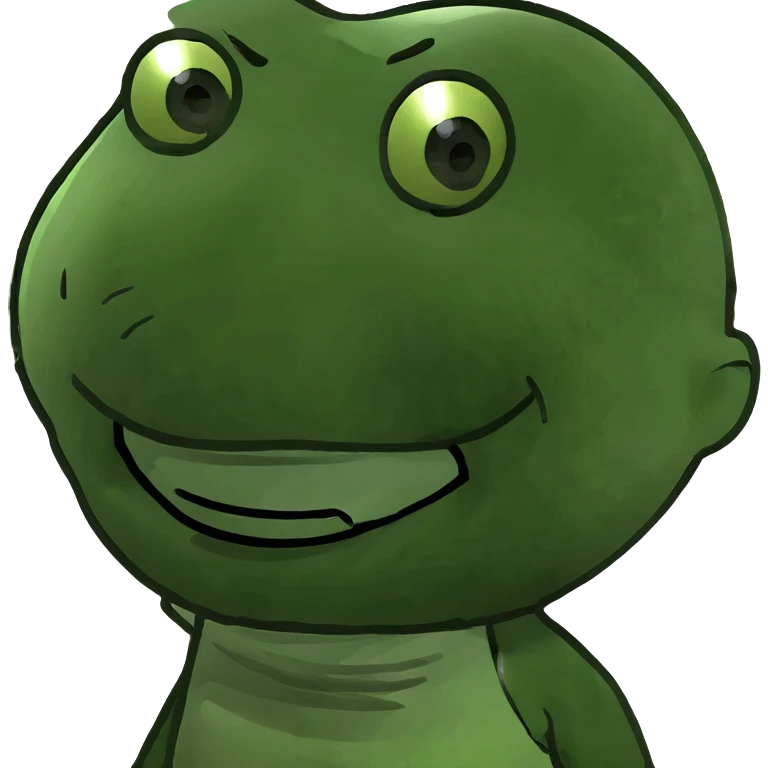bobblehead with a wobbly head, yellow face, smiling, simple features emoji
