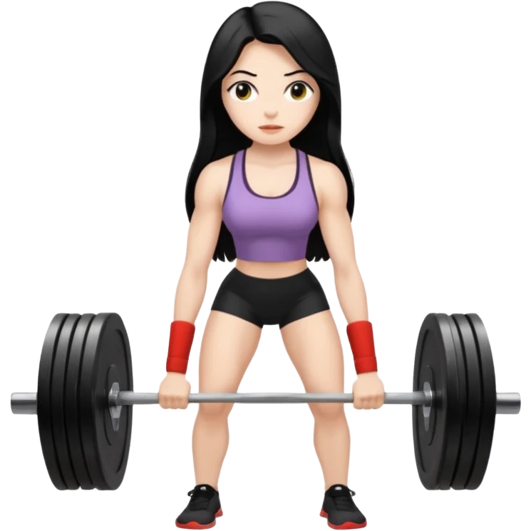 pale girl with long black hair deadlifting emoji