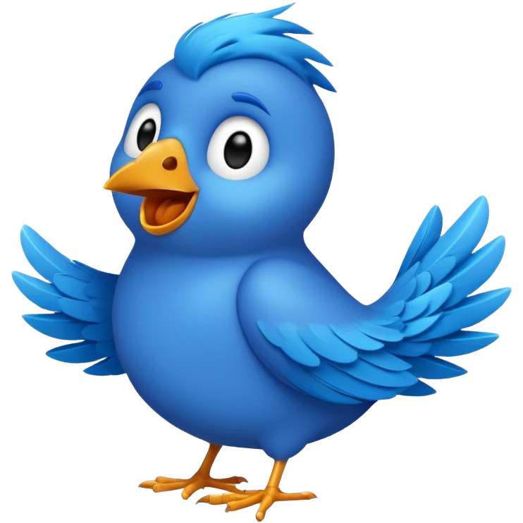 A blue Twitter bird happily singing Beautiful music emoji