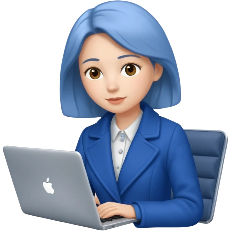 woman in blue coat, laptop emoji