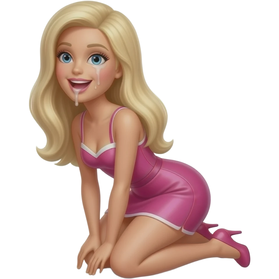 Barbie  on her knees open mouth sexy with cum on her face emoji