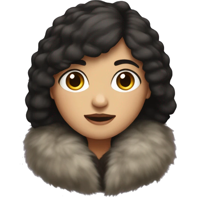 Dark haired woman wearing big full length fur coat emoji