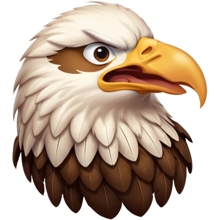 Cinematic Cute Yawning American Eagle Portrait Emoji, Head tilted slightly with a dramatic, wide-open yawn, showcasing a stately form with gently drooping feathers and sleepy, half-closed eyes, Simplified yet irresistibly adorable features, highly detailed, glowing with a soft, cozy majestic glow, high shine, relaxed yet expressive, stylized with a dash of whimsical aerial charm, soft glowing outline, capturing the essence of a drowsy yet affectionate American eagle that appears ready to stretch out for a nap! emoji