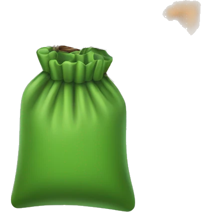 hand holding up a green pouch that is tied with brown string emoji