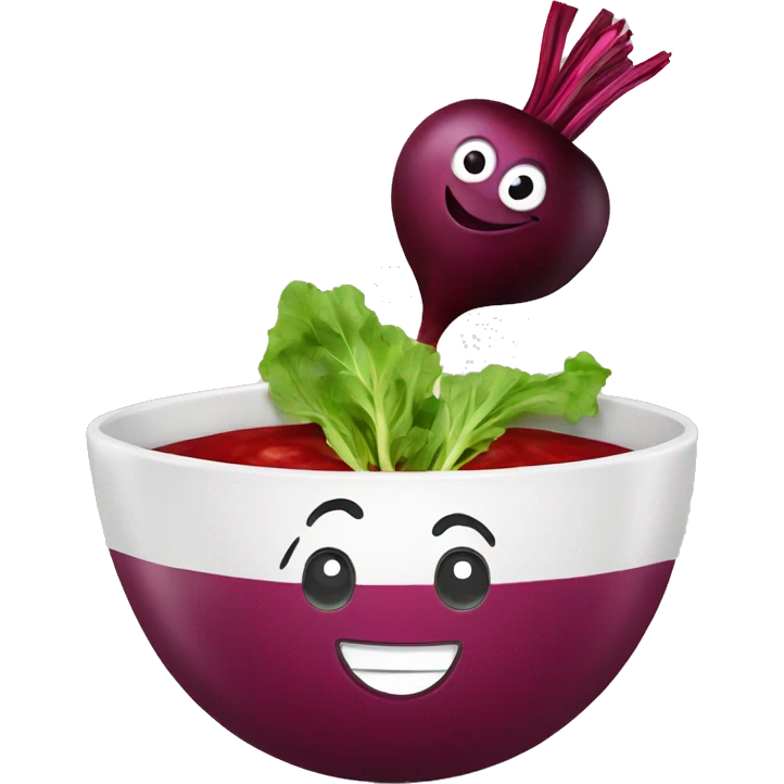 happy beet that does not look like an onion next to happy beet soup in a bowl emoji