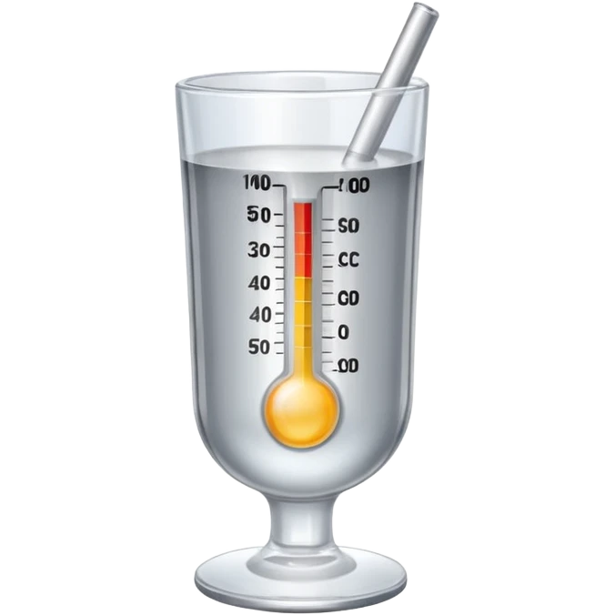 at a 45-degree angle backward and slightly to the right, the thermometer in a glass cup should be gray, like a mercury thermometer, and show 50+>C. emoji