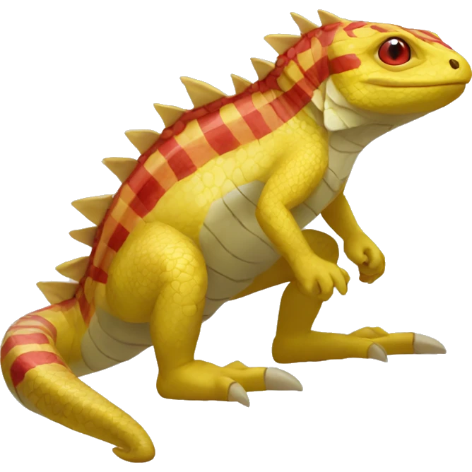 A Yellow Shiny Anthro-Scalie-Lizard-Reptile-Salamandrian-Fakémon with red stripes Full Body emoji