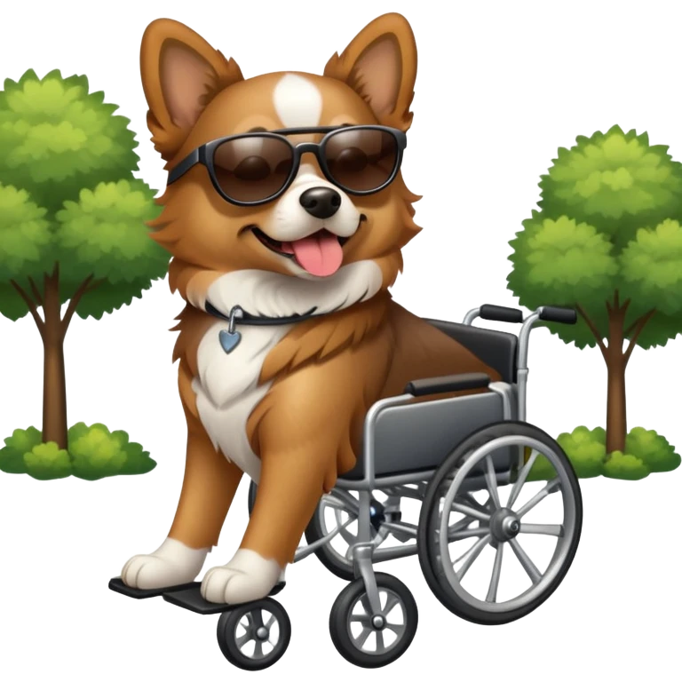 Dog in wheelchair with sunglasses emoji