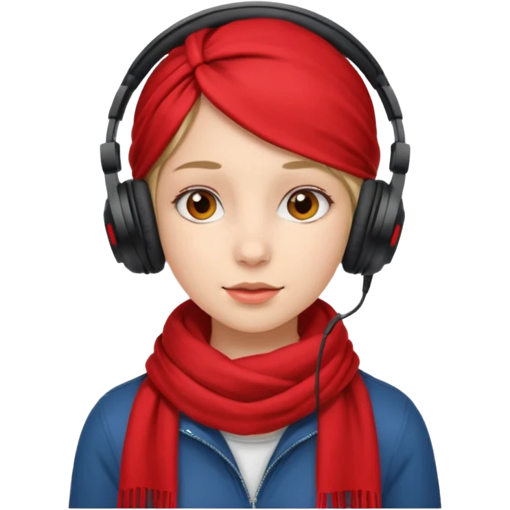 young girl with red scarf wearing headphones emoji