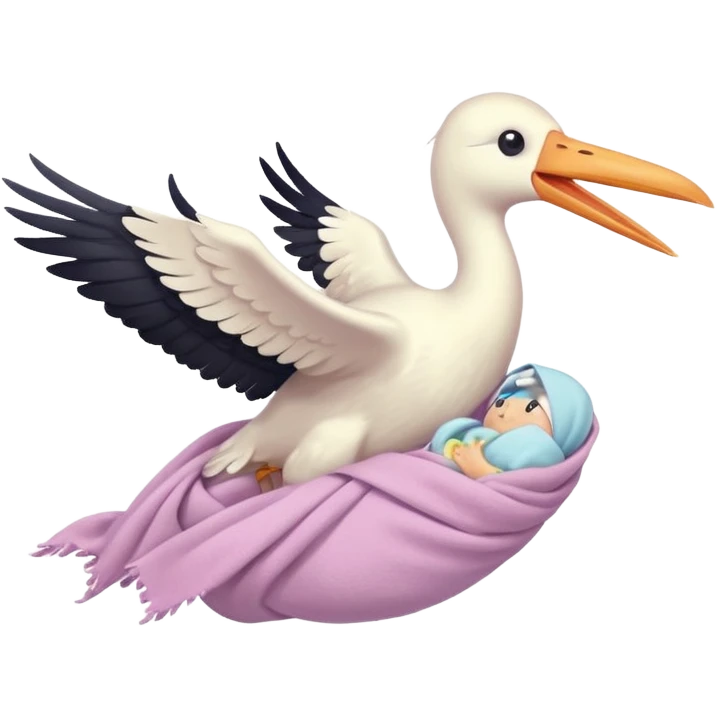 Stork flying with a human baby wrapped in a blanket  emoji