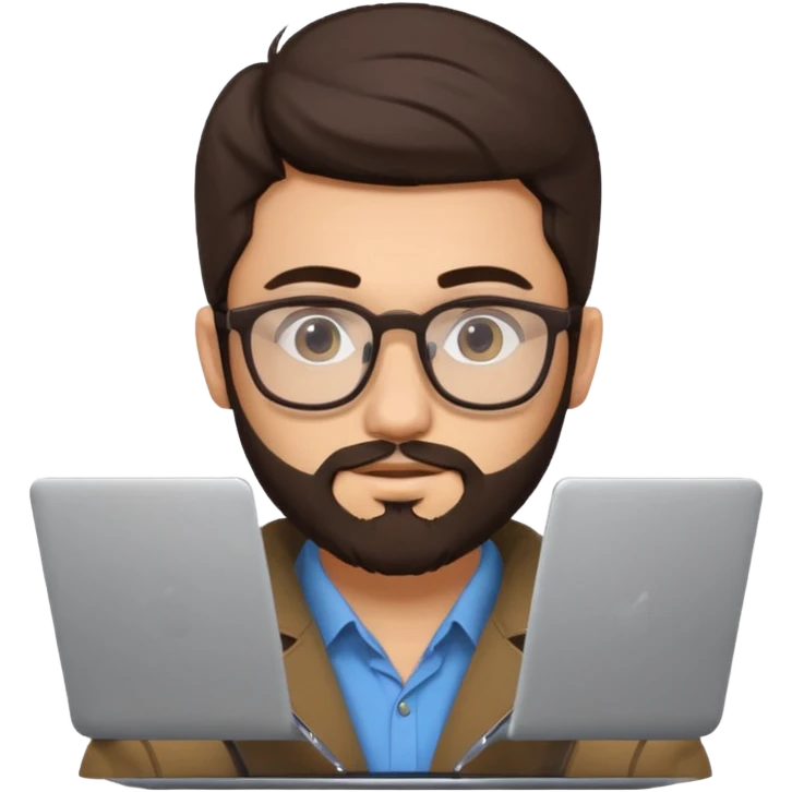 23 year old Azerbaijani man with dark brown hair and beard with glasses and laptop emoji