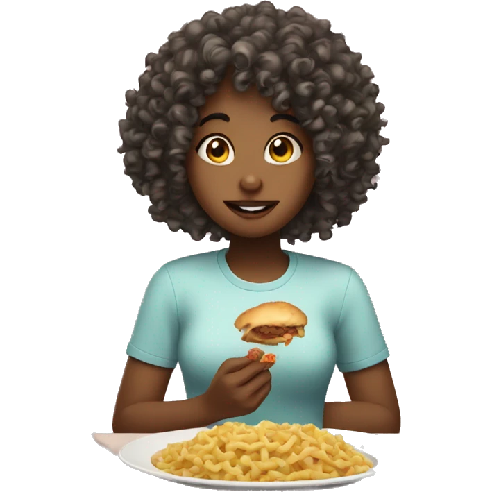 Curly hair girl eating food  emoji