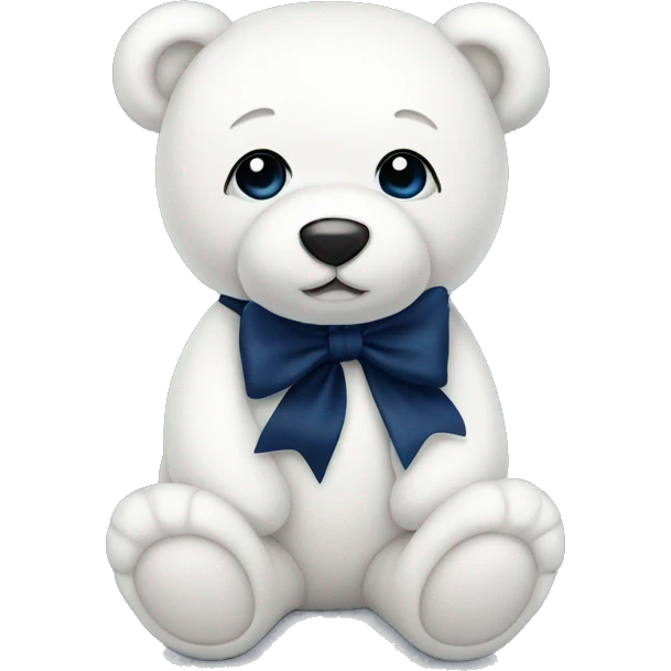 White teddy bear with a navy blue bow  emoji