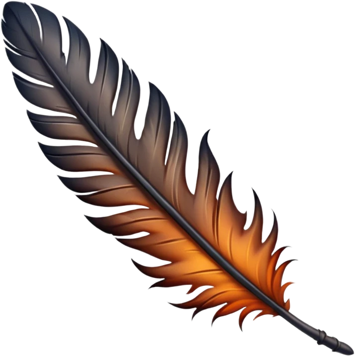 iOS emoji, dark fantasy feather, burned edges, ember glow, soft shadow, minimal emoji