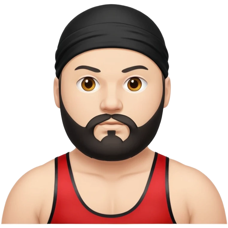 White skin fat guy with black durag and black beard in a red and black wrestling singlet emoji
