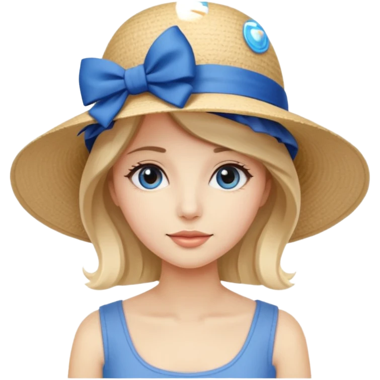 Women’s beige sun hat with blue bow emoji